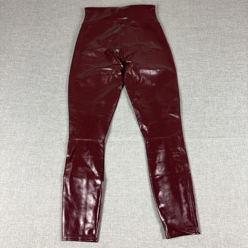Spanx Faux Patent Leather Leggings Womens M Red Ruby High Rise Ankle Shaping - Picture 11 of 12